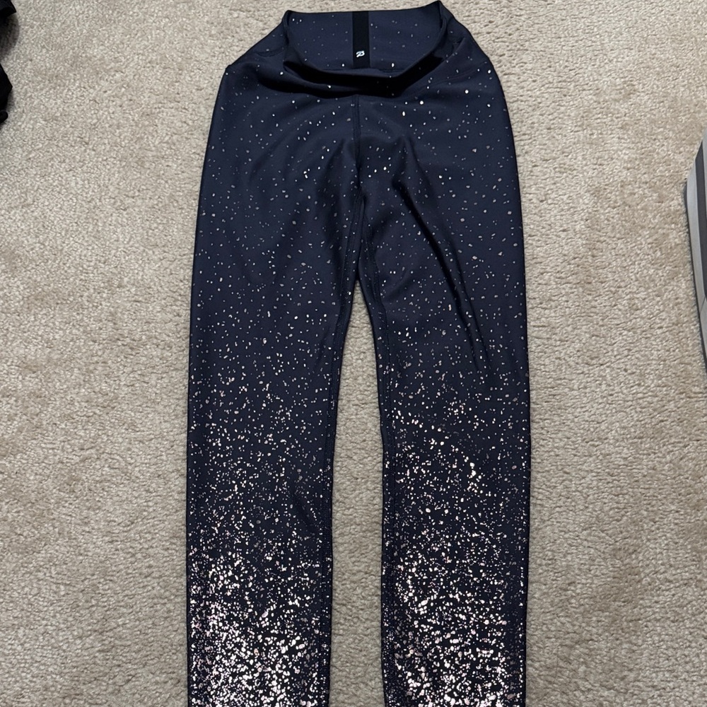 Deep blue and gold high waisted Peloton workout Leggings